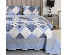 Qucover Copriletto Matrimoniale Estivo 220x240 cm Copriletto Trapuntato Copriletto e Copridivano Coperta per Tutte Le Stagioni Trapuntino con Due Federe 50x70cm Patchwork Floreale