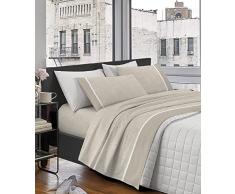 Il Gruppone Passione Casa Completo Letto Lenzuola Matrimoniale Elegante,100% Cotone, Set Letto Due Piazze,Tinta Unita Lenzuolo sopra, sotto e Federe Con Bordo Applicato Soft Touch Misure Maxi - Beige