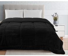 Il Gruppone Passione Casa Trapunta Piumino Invernale in Tessuto Flanellato Caldo Piumone in Morbida Flanella Effetto Velluto Tinta Unita Inverno Flannel 550 Gr-mq - Nero - Matrimoniale