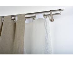 InCasa Bastone Doppio per Tende Ø 20 mm Senza Anelli, L. 160 cm in Acciaio Satinato - Completo