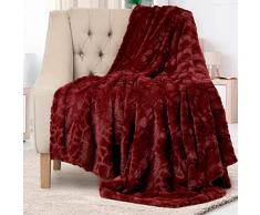 Everlasting Comfort Copertina morbida di prima qualità - Coperta pelliccia in morbido tessuto - Coperta leggera ideale per rilassarsi sul divano, poltrona e letto - 127 x 165 cm - (rosso)