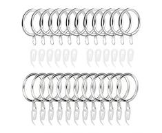 40 Pezzi Anelli per Tende in Metallo,Anelli Bastone Tenda Appesi con Gancio in Plastica Bianca,Anelli a Tendina per Tende e Aste,Diametro Interno 30 mm