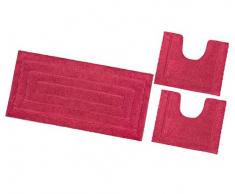emmevi Tappeto Bagno Parure Puro Cotone Elegante Morbido Soffice Antiscivolo MOD.Four Set 3 Pezzi Rosso