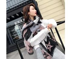 DMXYZZM Silenziatore Moda Inverno Nuovo Spesso Plaid Spesso Pashmina Patchwork Stelle Sciarpa Coperta per Donne Scialle Poncho Invernale in Cashmere Finto Femminile