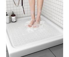 BWBIKE Tappetino Antiscivolo Quadrato per Doccia 69x69cm Tappetino per Vasca e Pavimento Doccia Tappetino per Vasca con Ventose e Fori di Scarico Tappetino per Box Doccia,Bianco
