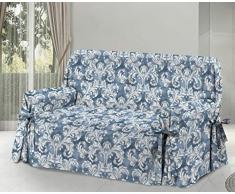 HomeLife - Copridivano a due posti con Laccetti in Cotone Blu, 100% Made in Italy - Salvadivano 2 posti con Lacci - Fodera in Cotone per copertura e protezione da polvere e macchie [2P Blu]