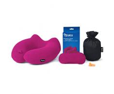 IZUKU Cuscino da viaggio ideale per viaggi ufficio e casa cuscino cervicale con funzione di supporto gonfiabile cuscino cervicale con il design egoromico morbido cuscino cervicale Colore: rosa