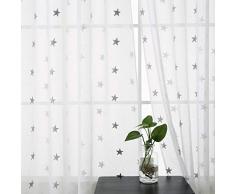 Deconovo Tenda a Finestre Trasparente Ricamata Stelline Grigio in Voile con Occhielli per Cameretta Bambini 140x280 CM 1 Pannello Bianco