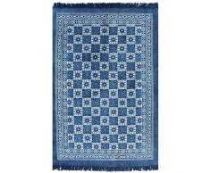 vidaXL Tappeto Kilim in Cotone Moderno con Motivi Blu Zerbino Stuoia Corsia