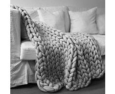 Ruber Plaid A Mano in Maglia Morbida Fatta A Mano, Coperte Ingombranti Lavorate A Maglia di Grosso Filo di Cotone, Decorazioni per La Casa per Divano Letto,Grigio,60 * 60cm