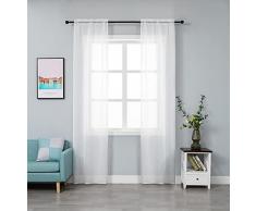 GIRASOLE HOME Coppia Tende Voile Semitrasparenti Effetto Lino Tenda per Soggiorno Camera Balcone Finestra e Interni 2 Pannelli con Tasca (Bianco, 70x240cm)