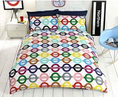 London Underground-Set Copripiumino e federe, Letto Singolo, Colore: Bianco