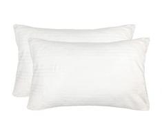 Coppia Di Federe Copricuscino 100 % Cotone Morbido Con Cerniera Federa Colore Bianco Fasciato Sanitario 50 x 80 Copriguanciale Antiacaro