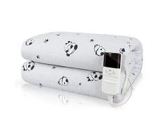 Coperta Elettrica, Termocoperta Con Controller, 3 Temperature Di Riscaldamento, 3 Impostazioni Di Temporizzazione, Doppia Temperatura E Doppio Controllo, Lavabile,Bianca,180 * 150cm