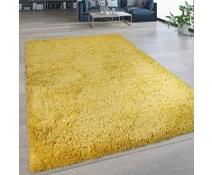 Tappeto Soggiorno Pelo Lungo Lavabile Shaggy Effetto Flokati Tinta Unita Giallo, Dimensione:120x160 cm