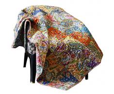 RAJRANG BRINGING RAJASTHAN TO YOU Tiro trapuntato patchwork reversibile 50 x 60 pollici Coperta di lancio di cotone vintage decorativo per divano divano