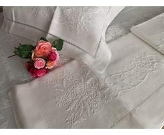 LENZUOLO MATRIMONIALE IN PURISSIMO LINO 100% CON RICAMO PUNTO PIENO A MANO