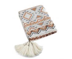 LumiSyne Coperta a Maglia Con Nappe Vintage Stile Etnico Bohemien Motivo Geometrica Morbido Fodera Per Poltrona Calda Copriletto Coperta Da Tiro Adatto Per Letto o Divano Coperta Scialle 130x110cm