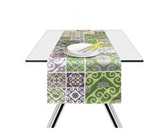 Excelsa Maiolica Green Tovaglia Runner da Tavola, 100% Cotone. 140 x 45 cm