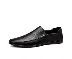 GMBN Mocassini casual da uomo fascia elastica in vera pelle plaid goffratura punta rotonda fumatori scarpa allaperto flessibile tacco piatto, Nero , 42 1/3 EU