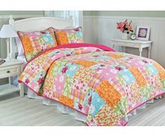 1001 Wohntraum 17jn30 Quilt Rosalie fiori, 180 x 220 cm, Plaid Copriletto, coperta Patchwork Vintage Shabby, Multicolore