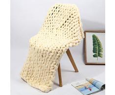 WAWEN fatto a mano lana grossa mano enorme coperta di lana a maglia sofa Pet coperta grande coperta Home Decoration Gift, Beige, 24 * 24 inches(60 * 60cm)