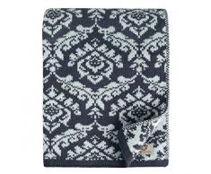 LINEN & COTTON Jacquard Plaid di Lusso Copriletto/Coperta a Maglia Caressa Motivo Damascato -100% Pura Lana Neozelandese, Blu Scuro Bianco (135 x 180cm) Adatto per Letto Divano Singolo/Matrimoniale
