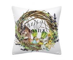 Chicmine Federa per cuscino antipolvere con cerniera nascosta decorativa Happy Easter Spring Throw federa per cuscino per uso quotidiano per coniglietto
