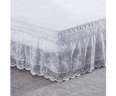 QUNCUNG Doppio del Merletto Elasticizzato Elastico Tre Lati Tessuto Elastico Dust Ruffle,Elastica Avvolgere Mantovana Giroletto Regina Re Volant 40cm Cadere Vestiletto-D-100 * 200+40cm