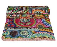 Yuvancrafts Trapunta in cotone kantha fatta a mano indiana multi patchwork misura singola tradizionale doppia trapunta in cotone Kantha Throw Gudari coperta copriletto