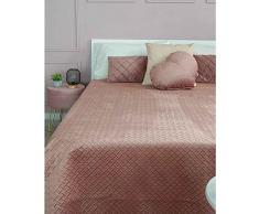 Home Arredo Casa Trapuntino Velia In Velluto Con Rilievo Intrecciato - 1 Piazza e 1/2, Rosa Antico
