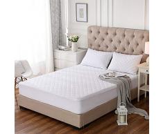 LIUJYAO Coprimaterasso Matrimoniale Impermeabile,140x200cm Imbottito Proteggi Materasso Fodera Coprimaterasso Materasso Protettore/Topper Traspirante,Anti-acaro,White-71x132x15cm