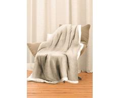IL DOLCE STILE DELLA TUA CASA COPERTA PLAID MATRIMONIALE PILE+ PELLICCIA SHERPA STAMPA MACULATA IN STILE BORBONESE (BEIGE, 125x155 cm)