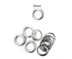 Wedding Decor - Occhielli argentati per tende in tessuto, abbigliamento e artigianato in pelle, per cucito, progetti fai da te, metallo, Silver, 20 mm