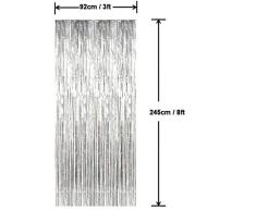3 Confezioni di Tende Metalliche orde Lamina Frangia Tenda luccicante Decorazione della Finestra per la Festa di Compleanno Forniture per Feste di Nozze 3ft*8ft(92*245cm) - Argento