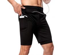 Cabeen 2 in 1 Pantaloncini Sportivi da Uomo, Running Palestra Shorts, Asciugatura Rapida, 2 Tasche Laterali + 1 Tasca con Zip +1 Dietro Anello Asciugamano, per Corsa Jogging Basket Tennis