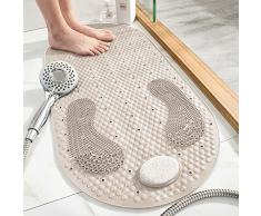 DINGC Tappetino Antiscivolo Doccia con Pietra Pomice Rimovibile, Tappetino Antiscivolo Doccia con Ventose e Fori di Drenaggio, Tappetino Antiscivolo Vasca per Pavimento Levigante 80x40 cm (Marrone)