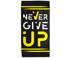 STAMPATEK Asciugamano Palestra in Microfibra Nero Giallo Never Give Up Telo Panca Sala Pesi Fitness ad Asciugatura Rapida Sport Antiscivolo 50x100 cm