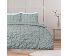 Sleepdown - Set di biancheria da letto con copripiumino e federe con motivo increspato, per letto king (230 x 220 cm), colore: verde salvia