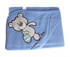 NICI Theodor & Friends - Telo da bagno con cappuccio, 75 x 75 cm, 100% cotone, per neonati e bambini a partire da 0 mesi, colore: blu