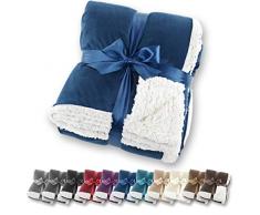 Coperta in pelle di agnello Sherpa Gräfenstayn® - varie misure e colori - copriletto in morbida coperta - pile in microfibra di flanella (Blu, 240x220 cm)
