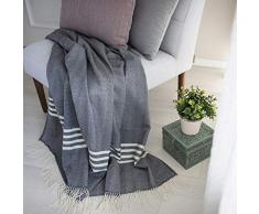 LINEN & COTTON Plaid, Coperta, Copriletto, Coperte Brooklyn - 100% Lana Merino (140 x 200cm) Grigio