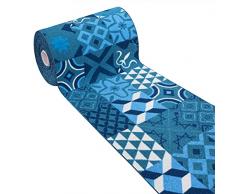 Tappeto Cucina Tessitura Piatta Retro Antiscivolo Piastrelle Maioliche Multiuso Corridoio Bagno Camera mod.FAKIRO36 57x280 BLU