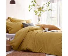 Sacebeleu Set Copripiumino in Microfibra con con Federa Giallo Doppio 240 x 220 cm + 50 x 80 cm Tinta Unita Set di Biancheria da Letto