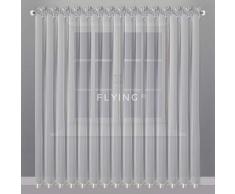Fkl, bella tenda in voile con fettuccia arricciata, LB-81, 250 x 400 cm, colore: Bianco
