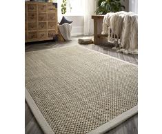 Tappeto in sisal antiscivolo fatto a mano in fibra naturale Flatweave camera da letto, cucina, sala da pranzo e soggiorno, tappeto in lino con bordo sabbia XL, 200 x 290 cm