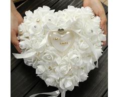 Yosoo 15 x 13cm Scatola Anello Cuscino, Forma Cuore con Elegante Satin Flora Gioielli per Romantico Matrimonio, Bianco, 1 Pezzo