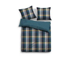 TOM TAILOR 0009925 Set biancheria da letto con fodere per cuscini Flanella 1x 155x220 cm + 1x 80x80 cm, petrol