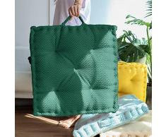 NeuWee Cuscino da Pavimento, Cuscino per Sedia Quadrato con Maniglia, Cuscino da Pavimento Confortevole e Traspirante Interni ed Esterno, Cuscino Pavimento Trapuntato, 40×40×10 cm, Verde