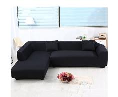 ele ELEOPTION, copridivano elasticizzato per divano a forma di L, set da 2 2 federe. Nero 